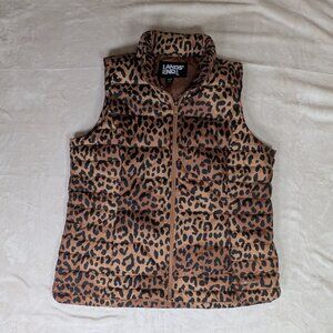 Lands' End Puffer Vest Womens XL/T Full Zip Outdoor Leopard Print